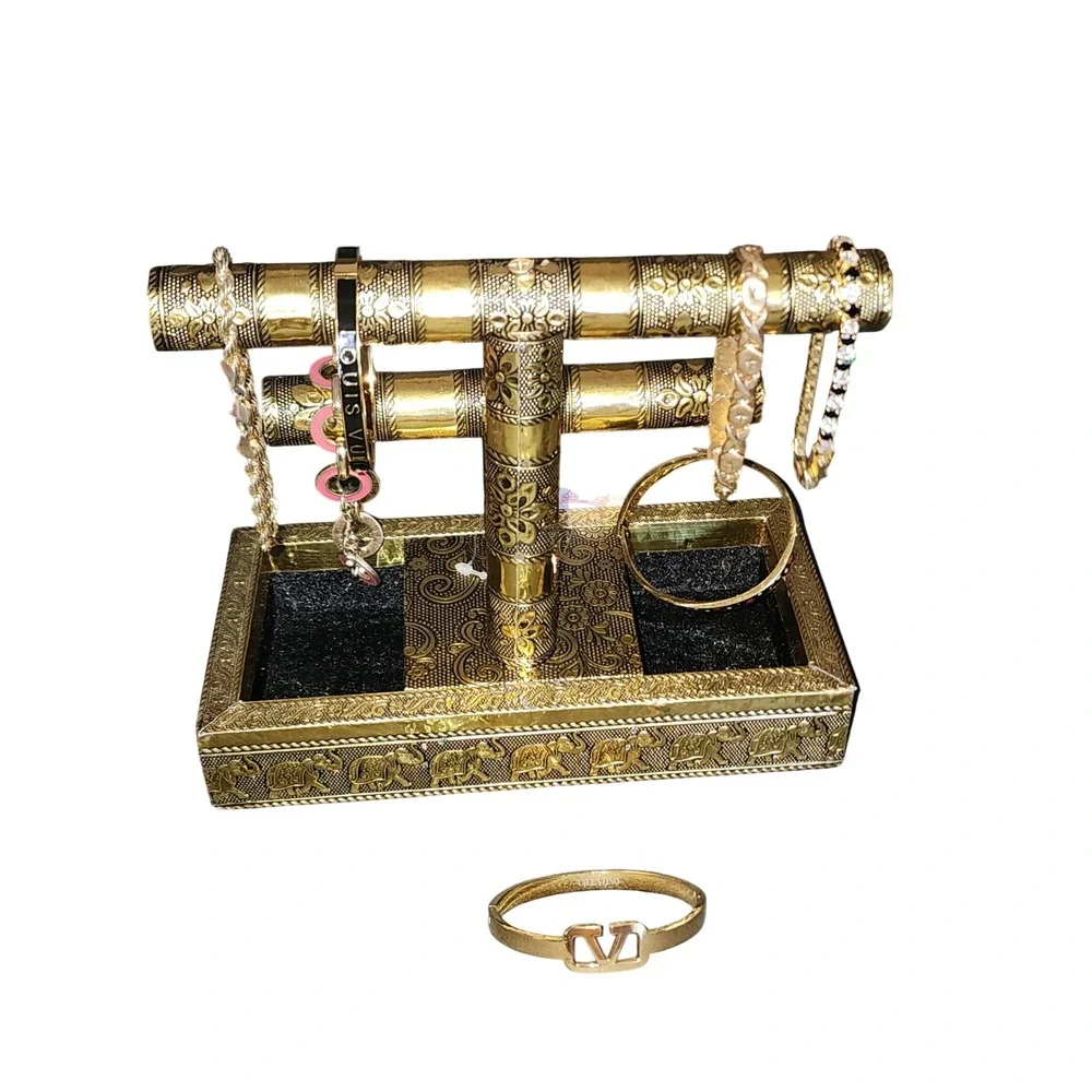 Treasures of India Gold Embossed 2-Tier T-Bar Jewelry Display Stand Organizer